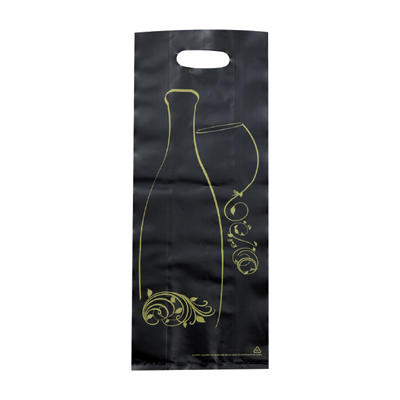 Sac 2 bouteilles plastique noir / or - 16 + 8 x H 46 cm - Paquet de 50 - Sacs pour bouteilles de vin
