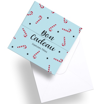 Bon cadeau Sucre d’Orge fond bleu – 12 x 12 cm - Paquet de 12  - Bons cadeaux