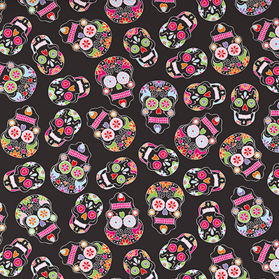 Papier cadeau Polo têtes de mort colorées fun fond noir 69 cm x 50 m 80 g/m² – Le rouleau - Papiers cadeaux à motifs