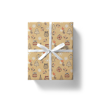 Papier cadeau Oriane kraft brun décor Noël rouge 70 cm x 50 m 60 g/m² - le rouleau - Papiers cadeaux kraft à motifs-3