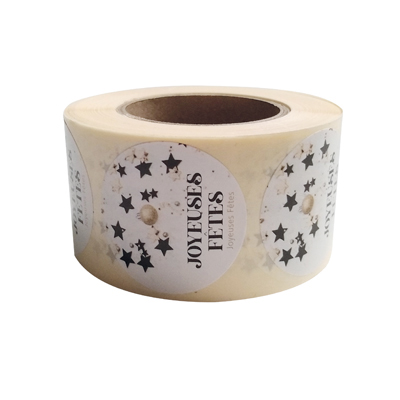 Étiquettes adhésives JOYEUSES FÊTES Blanc / Noir / Or ø 35 mm - Paquet de 500 - Étiquettes cadeaux adhésives-1