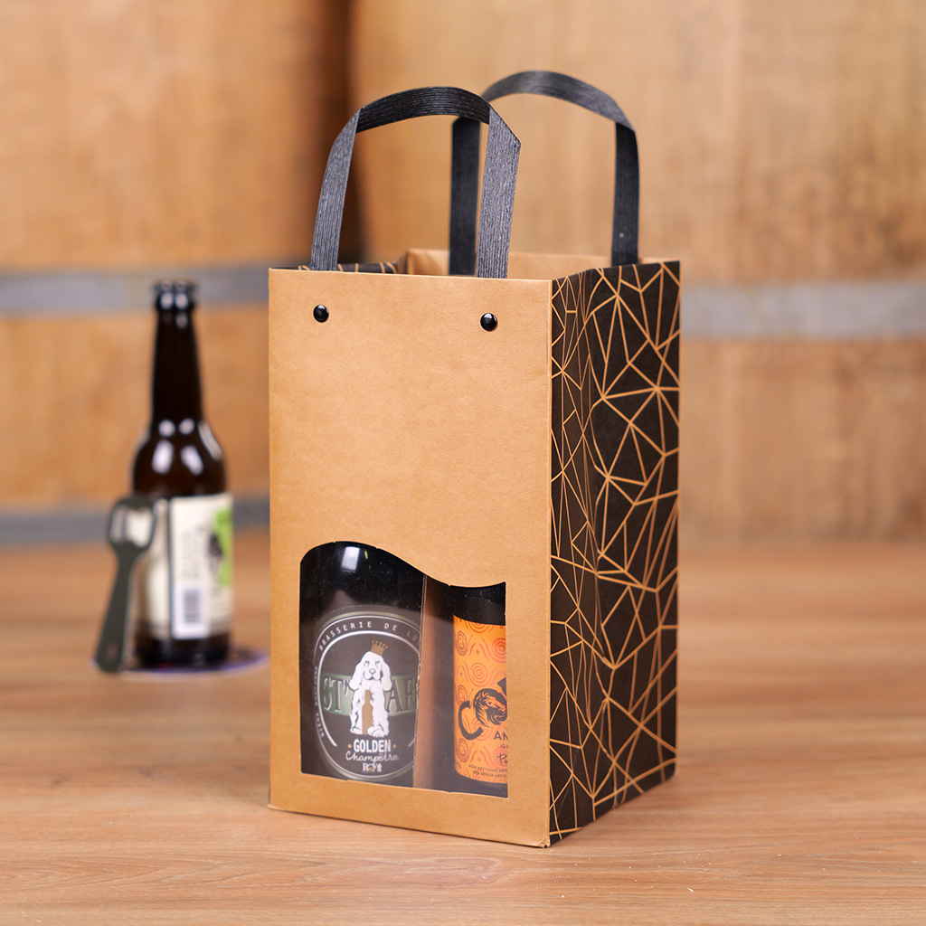 Sac kraft pour 4 bouteilles de bière 25 à 33 cl 15 + 15 x 26 cm, paquet de 10 - Mètres de bières, Emballages pour bouteilles de bières-2