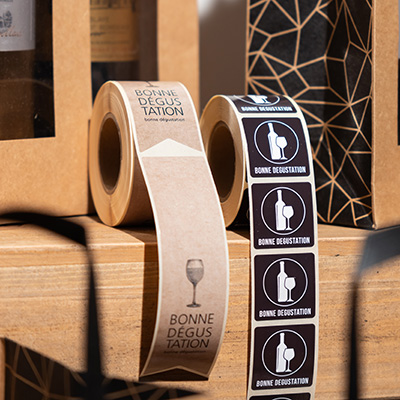 Étiquettes adhésives Bonne dégustation - Brun / Noir - H 13,5 x L 3,5 cm - Paquet de 200 - Étiquettes cadeaux ferme sac-1