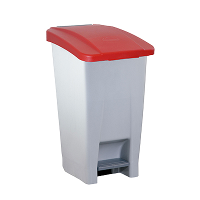 Poubelle mobile à pédale 60 litres gris / rouge polypropylène - Poubelles professionnelles