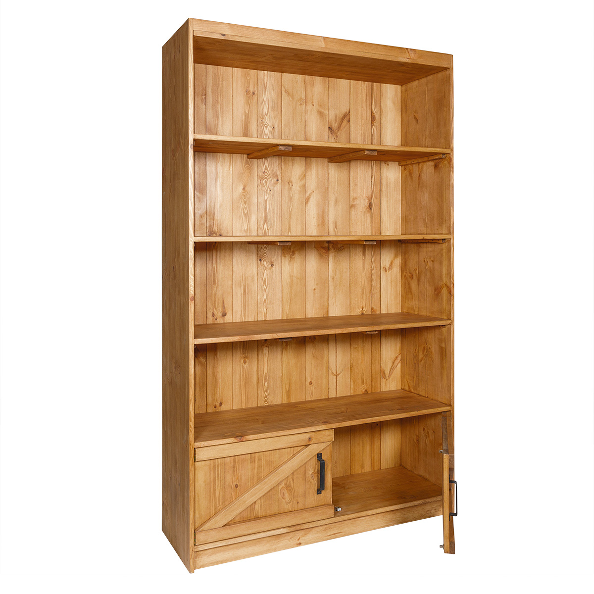 Buffet haut avec caisson et 4 étagères bois massif 119 x 39 x 200 cm brun - Mobilier retail - Ligne Authentique-1