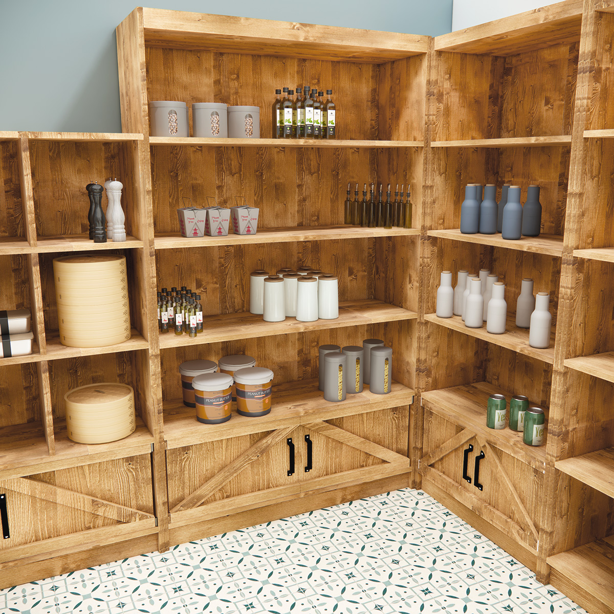 Buffet haut avec caisson et 4 étagères bois massif 119 x 39 x 200 cm brun - Mobilier retail - Ligne Authentique-2