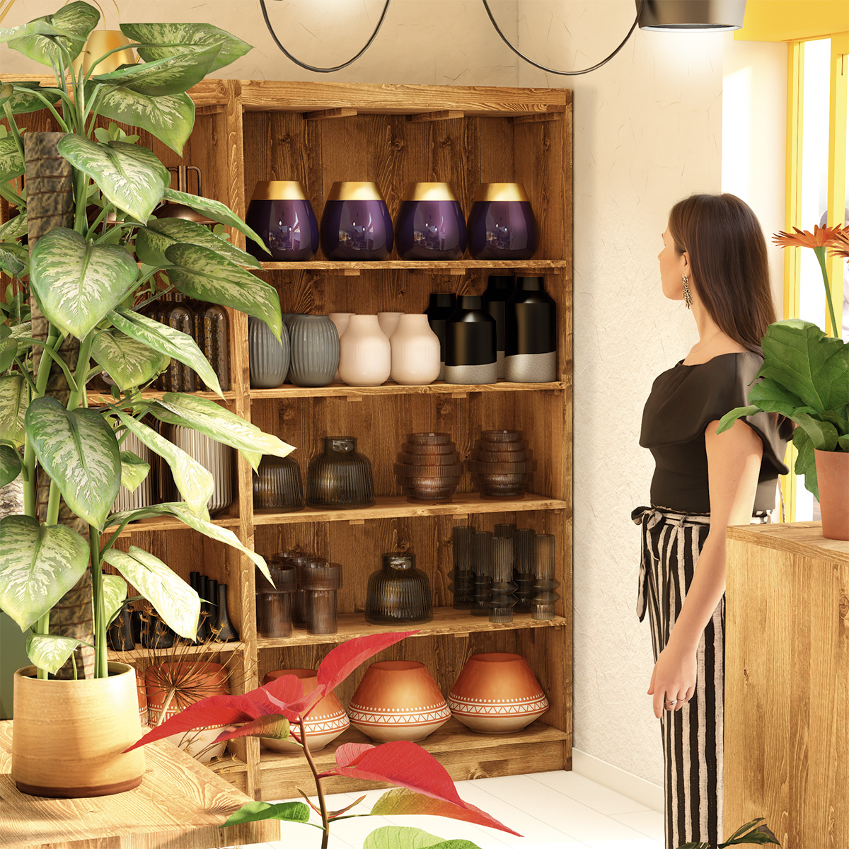 Étagère en bois massif 4 niveaux 100 x 39 x 200 cm brun - Mobilier retail - Ligne Authentique-1