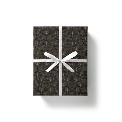 Papier cadeau Art Déco couché blanc 70 cm x 50 m, noir / or, 80 g/m² - Papier cadeaux couchés à motifs-2