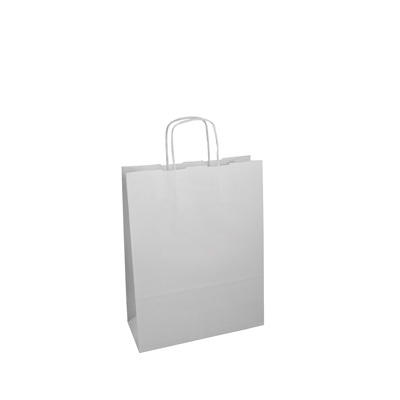Sac kraft blanc à poignées torsadées 16+7x21,5cm 90g/m² (x50) - Sacs kraft unis, poignées torsadées