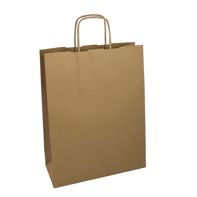 Sac kraft brun à poignées torsadées 46+16x49cm 110g/m² (x50) - Sacs kraft unis, poignées torsadées