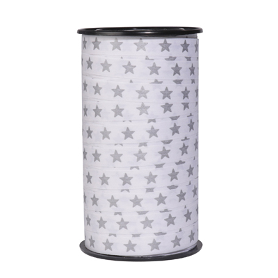Bolduc blanc Étoiles argent - Bolducs, Raphias et Rubans