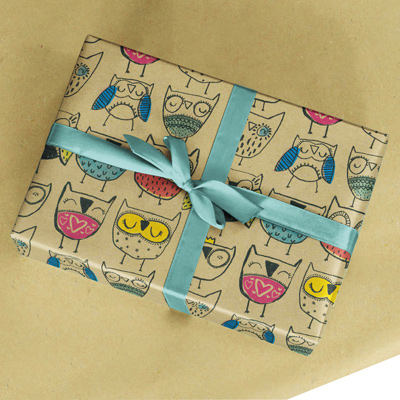 Papier cadeau Hibou kraft brun recyclé 70 cm x 50 m 65 g/m² – le rouleau - Papiers cadeaux enfants-1