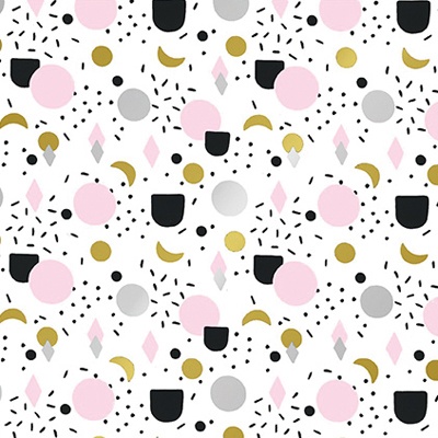 Papier cadeau féminin blanc motifs rose, noir & doré 70 cm x 50 m 70-80 g/m² – Le rouleau - Papier cadeaux couchés à motifs