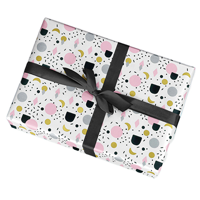 Papier cadeau féminin blanc motifs rose, noir & doré 70 cm x 50 m 70-80 g/m² – Le rouleau - Papier cadeaux couchés à motifs-1