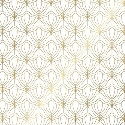 Papier cadeau Art Déco couché blanc 70 cm x 50 m, blanc / or, 70-80 g/m² - Papiers cadeaux à motifs