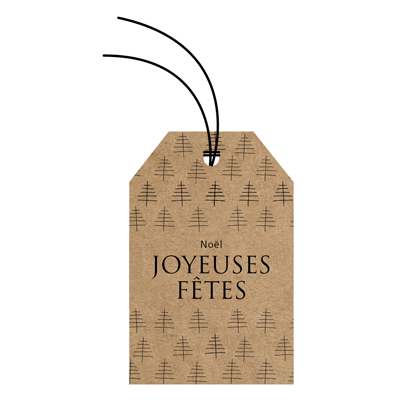 Étiquettes américaines JOYEUSES FÊTES - Brun - L 52 x H 80 mm - Paquet de 12 - Etiquettes cadeaux à trou