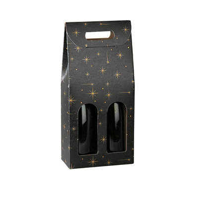 Boîte 2 bouteilles à fenêtre noir Constellations - 18 x 9 x 38,5 cm – Carton - Paquet de 10 - Coffrets pour bouteilles de vin, Boîtes pour bouteilles de vin