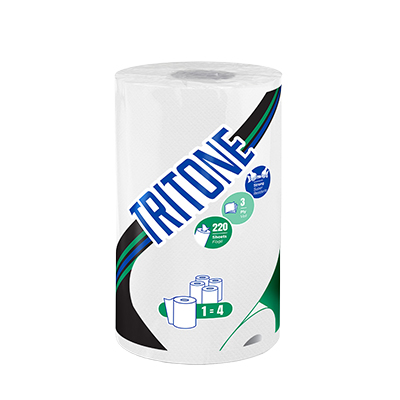 Essuie-tout ménager Tritone 100% cellulose 3 plis – 220 formats – blanc – 1 rouleau - Essuie-mains