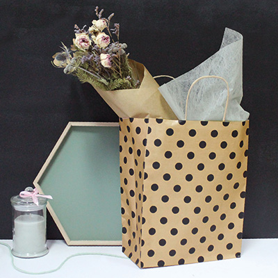 Sac kraft à pois brun / noir 36 + 13 x 42,5 cm - Sac papier - Paquet de 50 - Sacs kraft à motifs-1