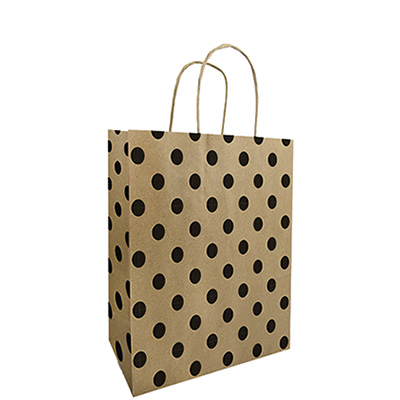 Sac kraft à pois brun / noir 19 + 8 x 24 cm - Sac papier - Paquet de 50 - Sacs kraft à motifs