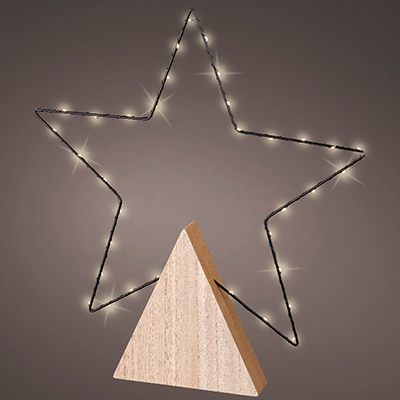 Cadre étoile sur triangle bois 35 micro-leds - Décors lumineux-1