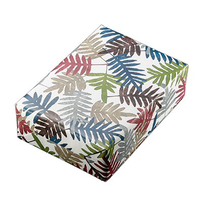 Papier cadeau Botanica feuilles multicolores 70 cm x 25 m 80 g/m² – 100% recyclé, label Ange Bleu - Papier cadeaux couchés à motifs-2