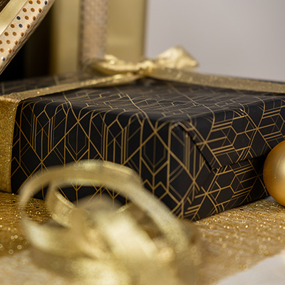 Papier cadeau Art Grafik couché blanc 30 cm x 50 m, noir / or, 80 g/m² - Papiers cadeaux à motifs-1