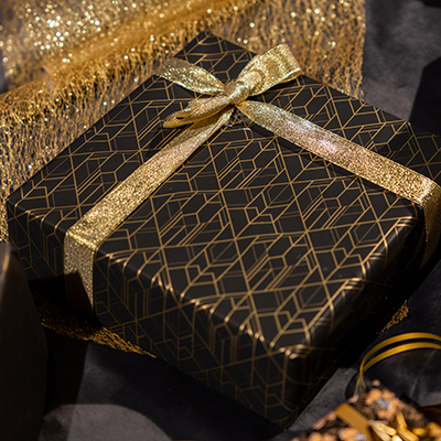 Papier cadeau Art Grafik couché blanc 30 cm x 50 m, noir / or, 80 g/m² - Papier cadeaux couchés à motifs-3