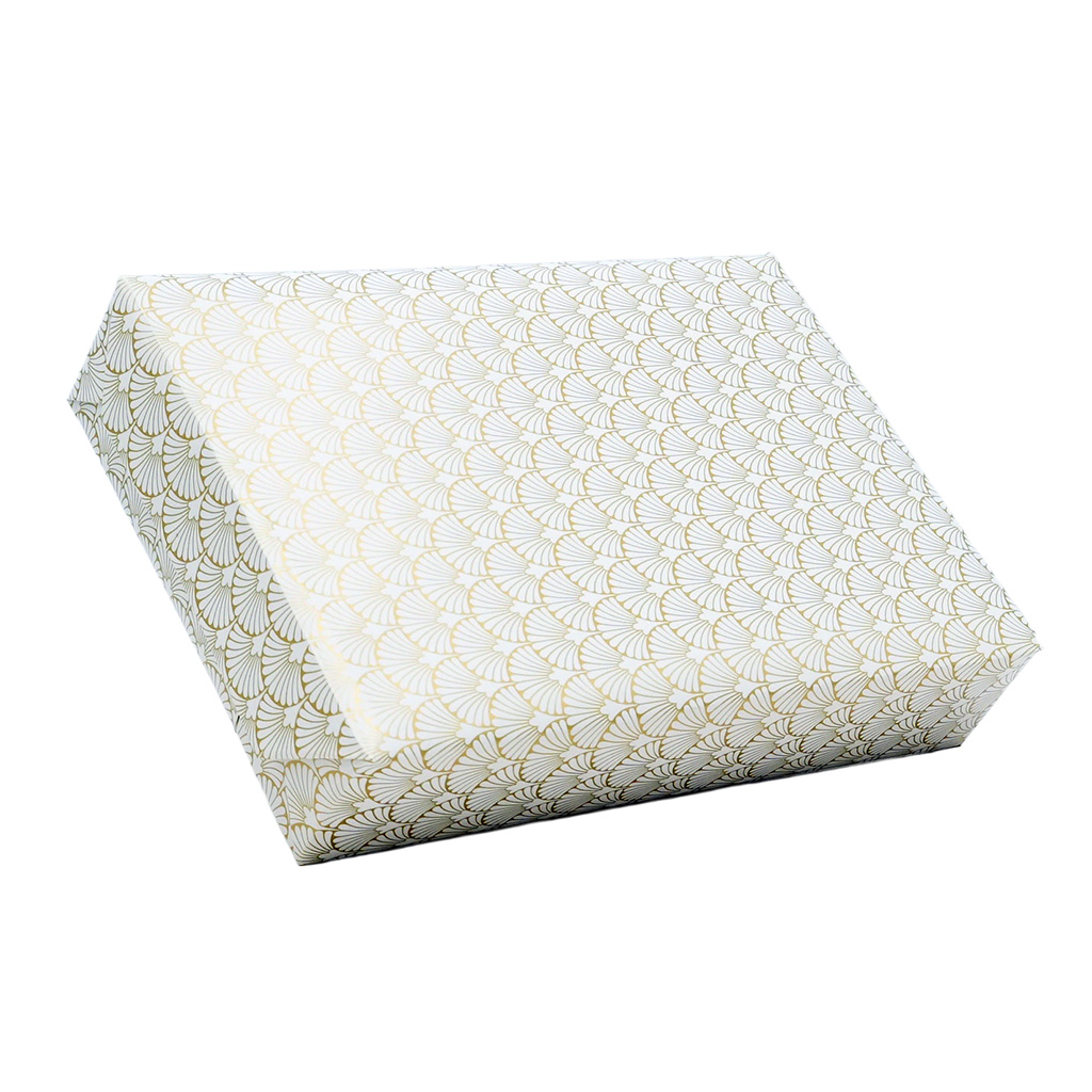 Papier cadeau Rétro couché blanc 30 cm x 50 m, blanc / or, 80 g/m² - Papier cadeaux couchés à motifs-3