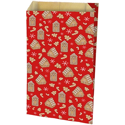 Pochette cadeau Noël kraft rouge Hansel 24 + 7,5 x 41 cm - Paquet de 150 - Pochettes cadeaux à motifs