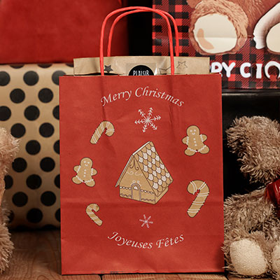 Sacs kraft à motif de Noël Hansel 23 + 12 x H 30 cm - Sacs Spécial Noël-1