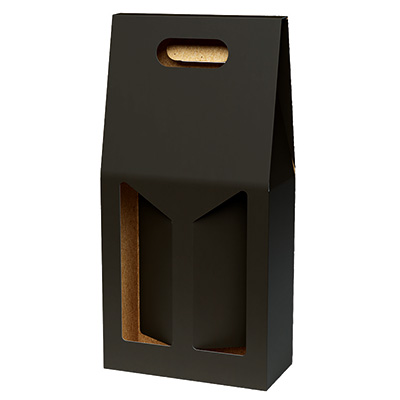Coffret bouteille de vin avec poignée et fenêtre - 2 bouteilles - noir - 18 x 9 x 38 cm - Paquet de 20 - Coffrets pour bouteilles de vin, Boîtes pour bouteilles de vin