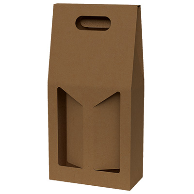 Coffret bouteille de vin avec poignée et fenêtre - 2 bouteilles - marron - 18 x 9 x 38 cm - Paquet de 20 - Coffrets pour bouteilles de vin, Boîtes pour bouteilles de vin