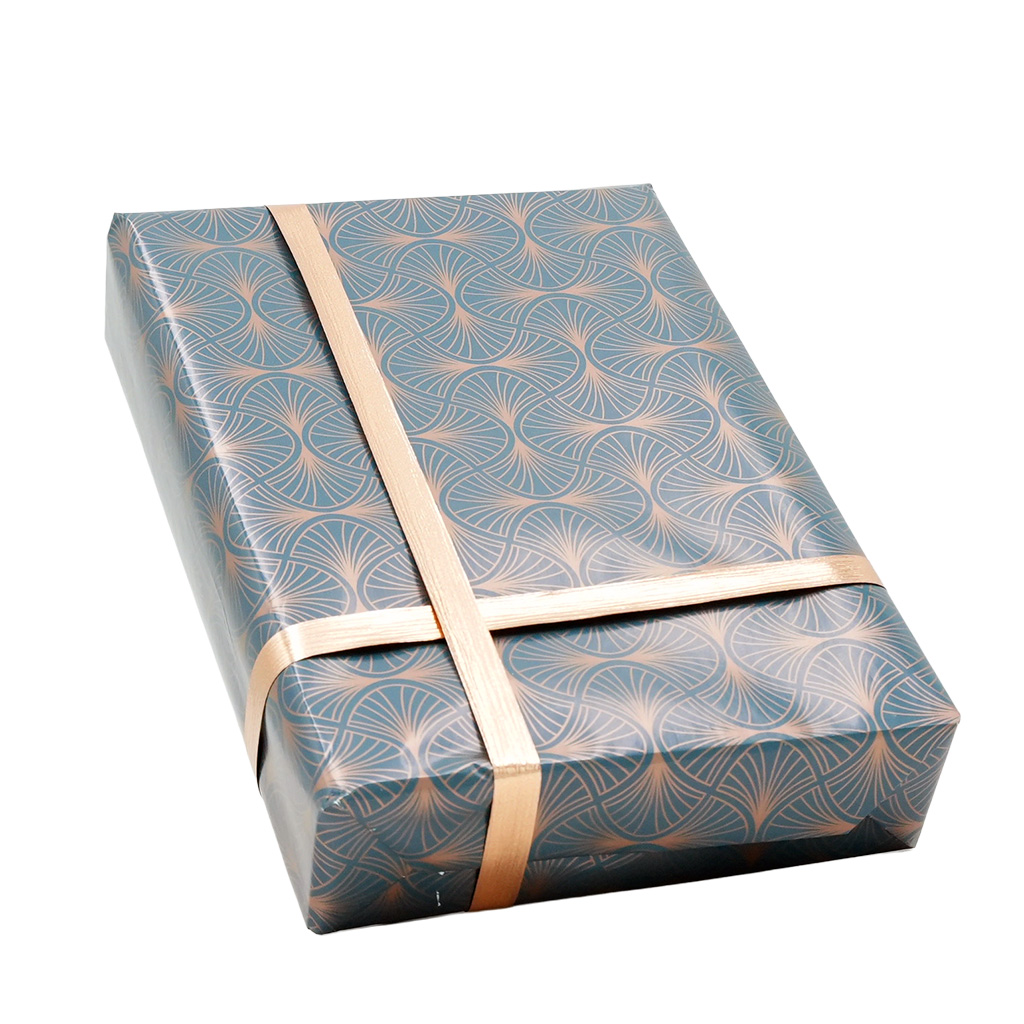 Papier cadeau bleu pétrole / cuivre Wendy 70cmx50m 60g/m² - Papier cadeaux couchés à motifs-4