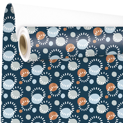 Papier cadeau Mathilde bleu motifs festifs 70 cm x 100 m 60 g/m² - Le rouleau - Papier cadeaux couchés à motifs-1