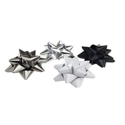 Assortiment étoiles adhésives noir, argent, gris, blanc - ø 60 mm - paquet de 76 - Étoiles adhésives, Noeuds à tirer