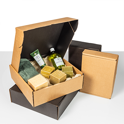 Boîte carton - boîte cadeau brun / noir 32 + 33 x 10,5 cm, paquet de 20 - Boîtages cadeaux-1