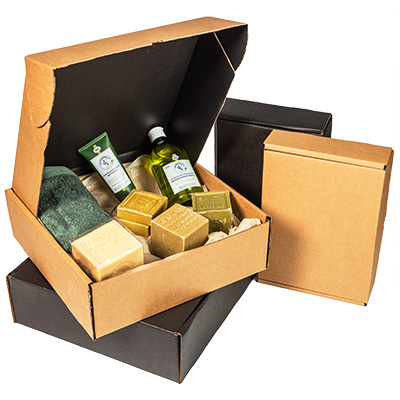 Boîte carton - boîte cadeau brun / noir 27,6 + 20,7 x 7 cm, paquet de 20 - Boîtages cadeaux