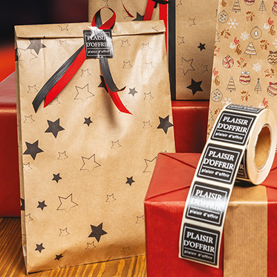 Pochette cadeau papier kraft Étoiles 12 + 4,5 x H 19,5 cm - Lot de 250 - Pochettes cadeaux à motifs-1