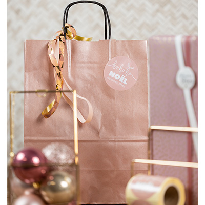 Sac kraft rose cuivré à poignées torsadées 18+8x22cm 90g/m² (x50) - Sacs kraft unis poignées torsadées-1