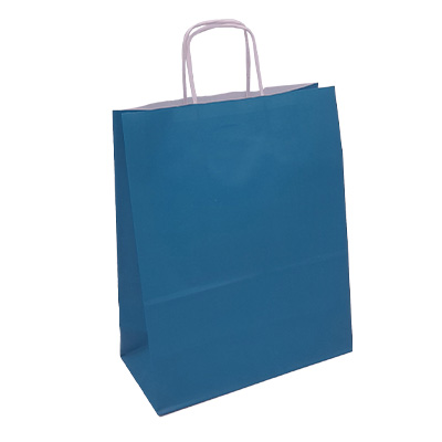 Sac kraft bleu wendy à poignées torsadées 19+8x23,5cm 90g/m² (x50) - Sacs kraft unis, poignées torsadées