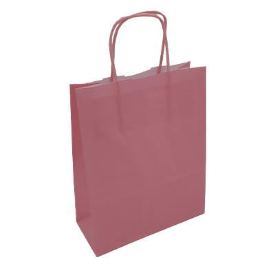 Sac kraft rose poudré à poignées torsadées 19+8x23,5cm 90g/m² (x50) - Sacs kraft unis, poignées torsadées