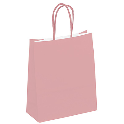 Sac kraft rose poudré à poignées torsadées 24+12x31cm 90g/m² (x50) - Sacs kraft unis, poignées torsadées