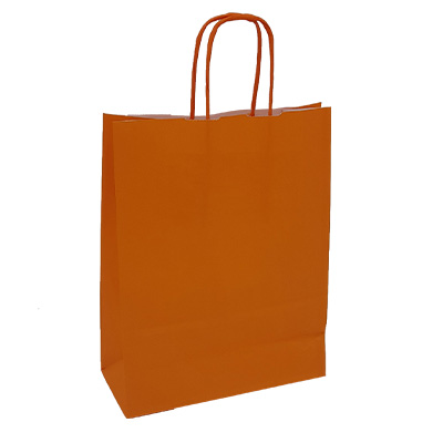 Sac kraft orange à poignées torsadées 19+8x23,5cm 90g/m² (x50) - Sacs kraft unis, poignées torsadées