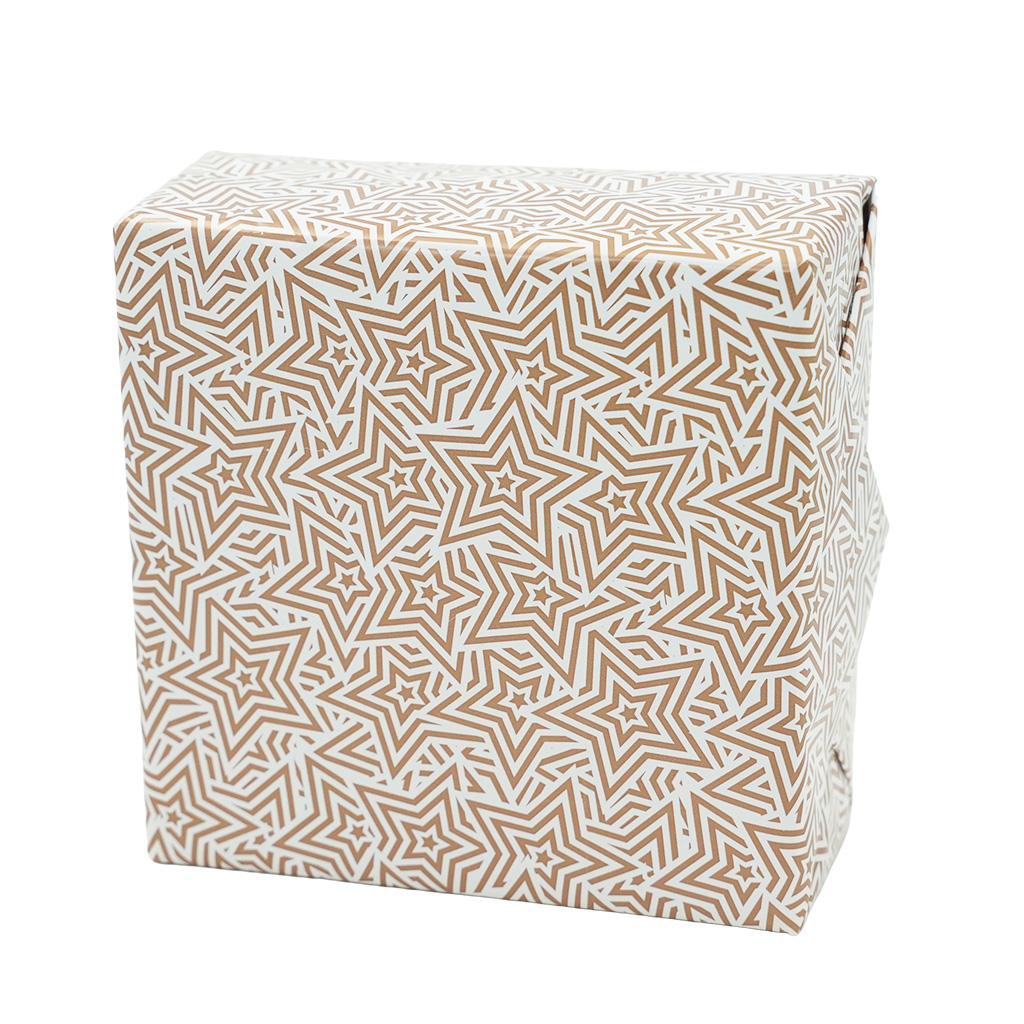 Papier cadeau couché blanc origami étoiles cuivre 70 cm x 100 m 70 g/m² – le rouleau - Papier cadeaux couchés à motifs-3