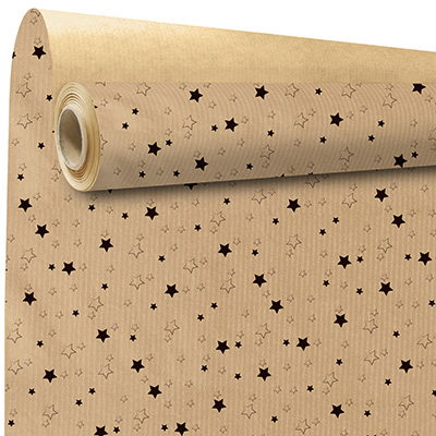 Papier cadeau kraft brun étoiles noires 70 cm x 100 m 60 g/m² - le rouleau - Papiers cadeaux à motifs-1