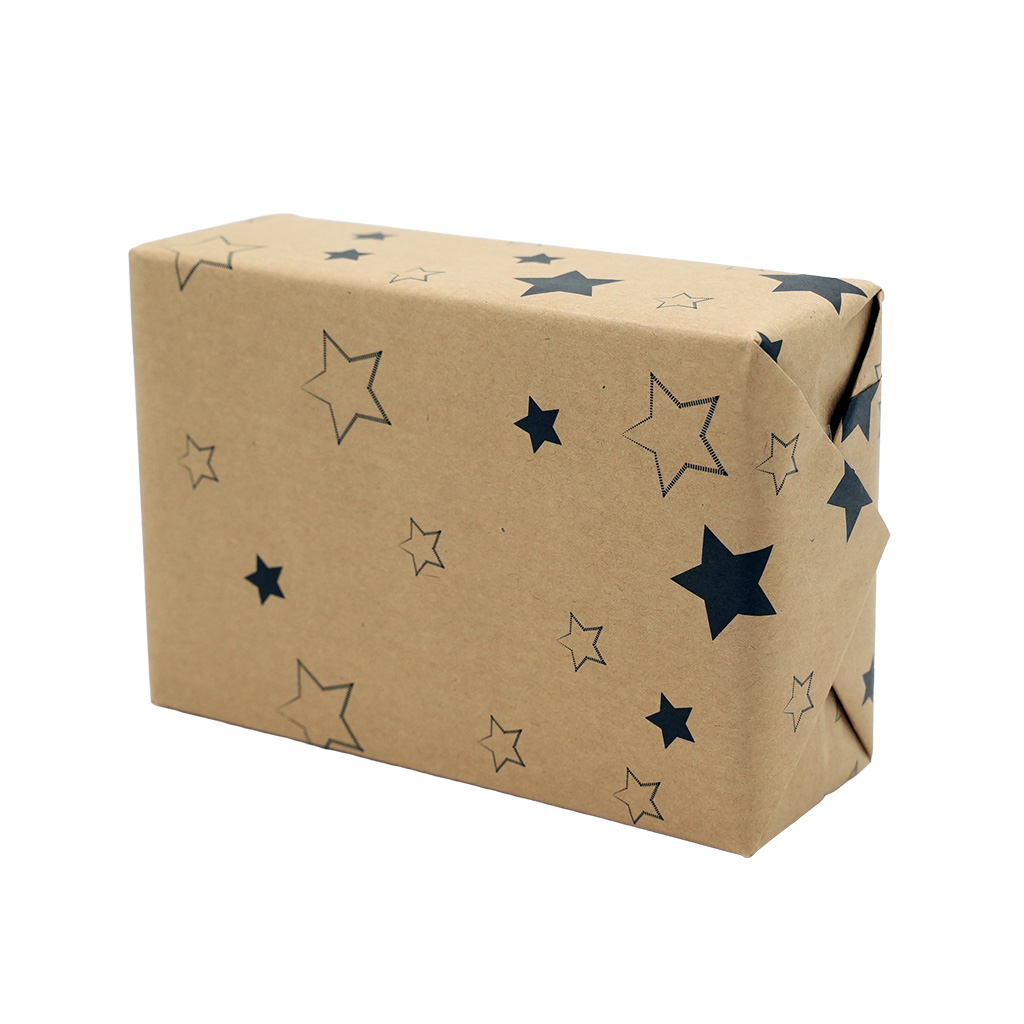 Papier cadeau kraft brun étoiles noires 70 cm x 100 m 60 g/m² - le rouleau - Papiers cadeaux kraft à motifs-4