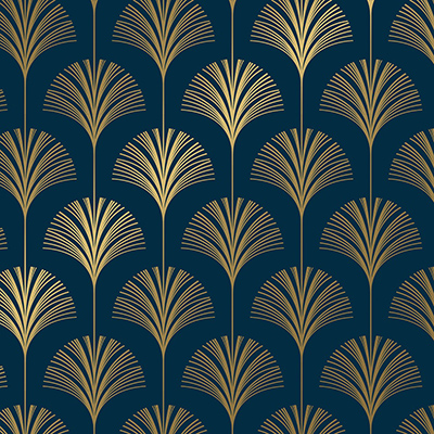 Papier cadeau Pampa couché blanc 70 cm x 50 m, bleu marine / or, 80 g/m² - Papier cadeaux couchés à motifs