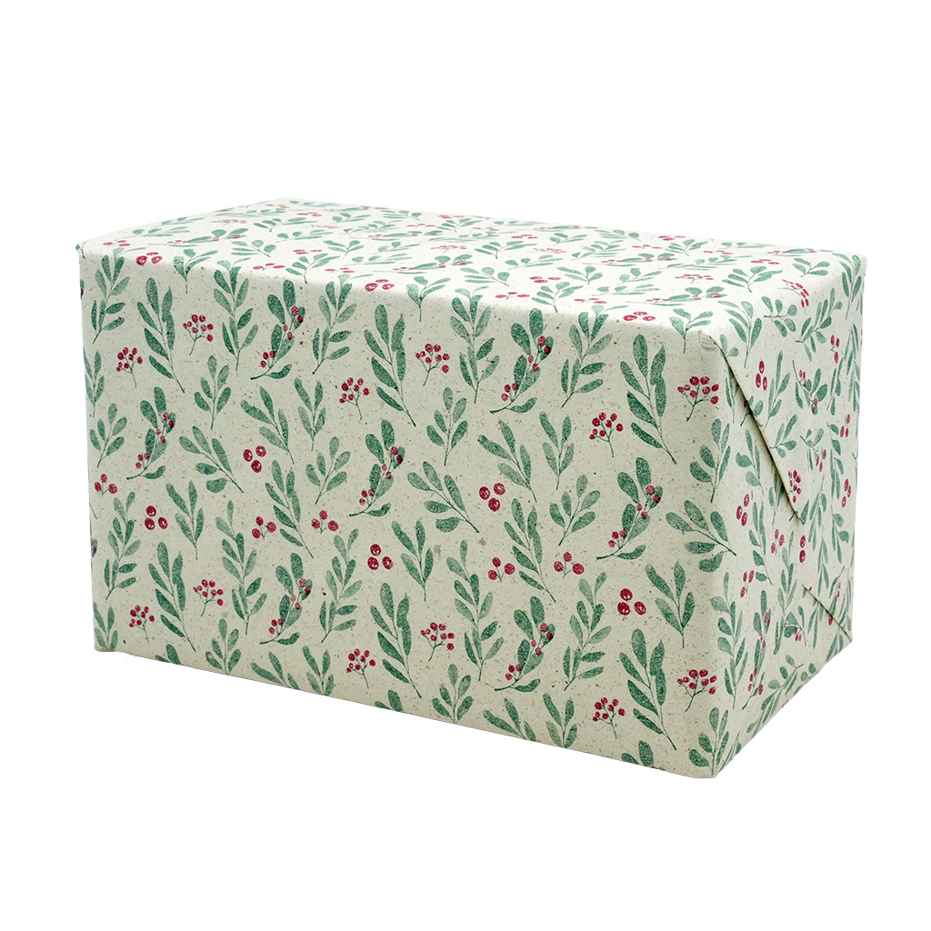 Papier cadeau herbe houx vert/rouge 70 cm x 25 m 65 g/m² – le rouleau - Papiers cadeaux kraft à motifs-4