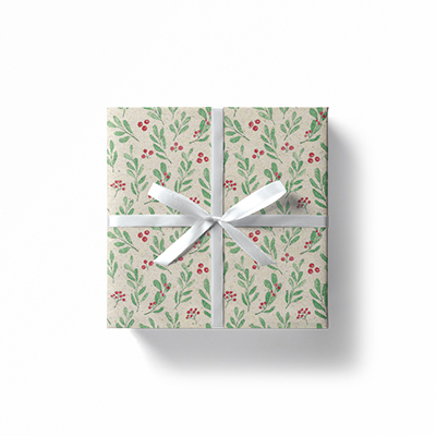 Papier cadeau herbe houx vert/rouge 70 cm x 25 m 65 g/m² – le rouleau - Papiers cadeaux kraft à motifs-3